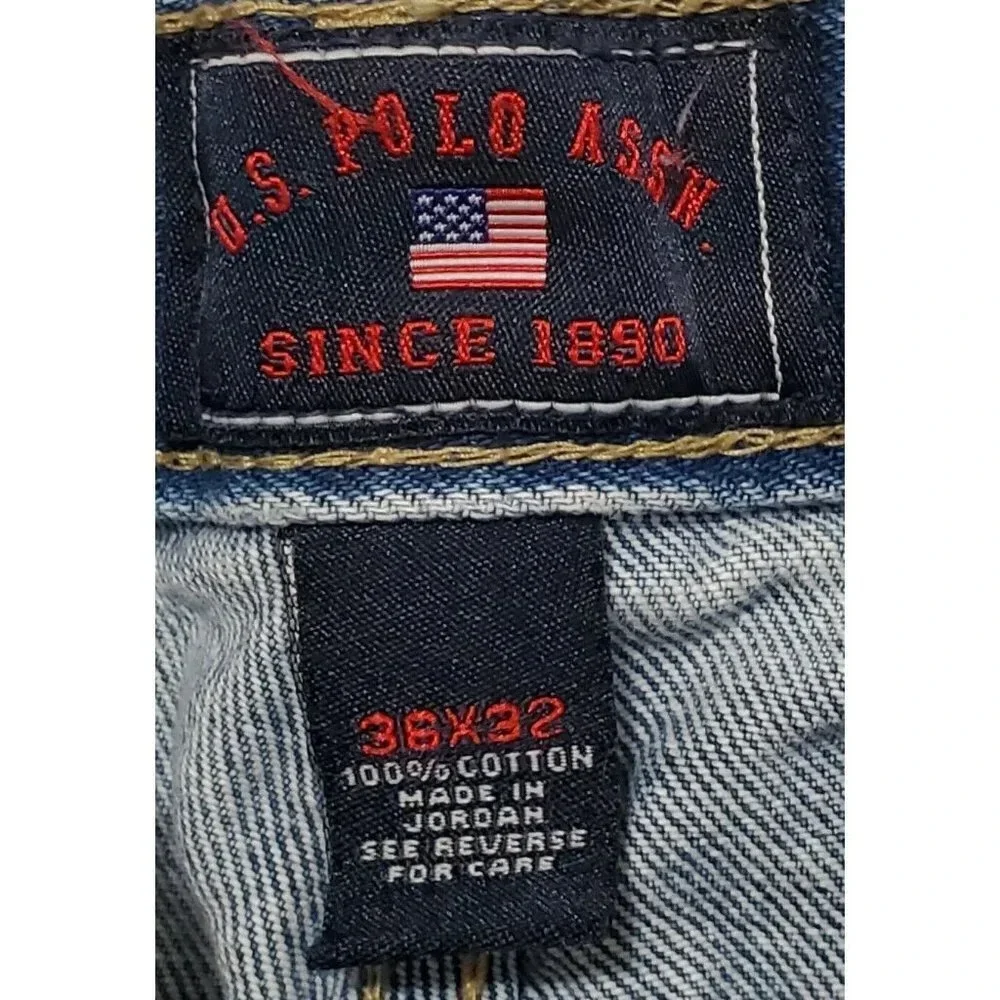 VTG U.S. Polo Assn Men Blue Relax Fit Loose Fit Logo Straight Jeans